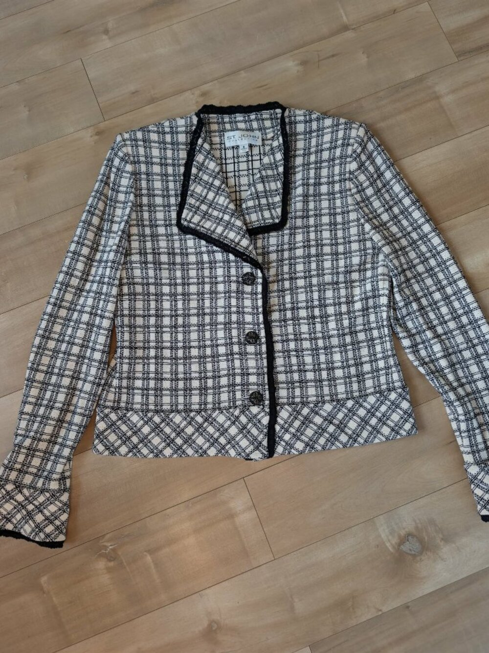 Vintage St. John Collection Plaid Knit Blazer Jacket Size 8 Made USA - Picture 2 of 13